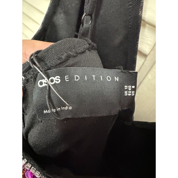 ASOS EDITION blocked chevron sequin fringe mini dress SIZE 8 - Picture 10 of 12